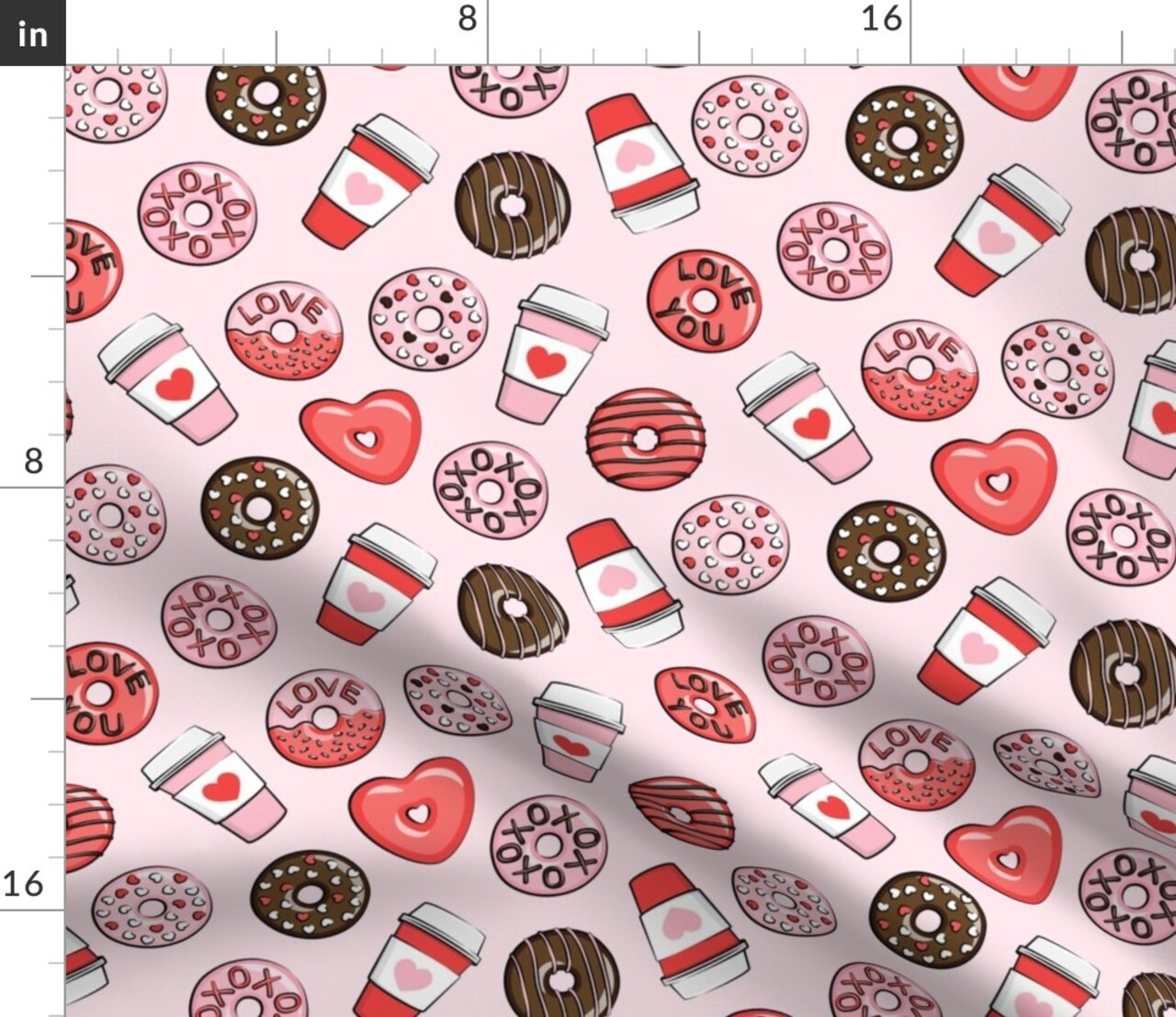 Donuts Coffee Valentines Day Red Pink Chocolate Love Valentine Cute Dessert Donut Custom Printed Fabric by Spoonflower Various Fabrics by the Yard or Fat Quarter